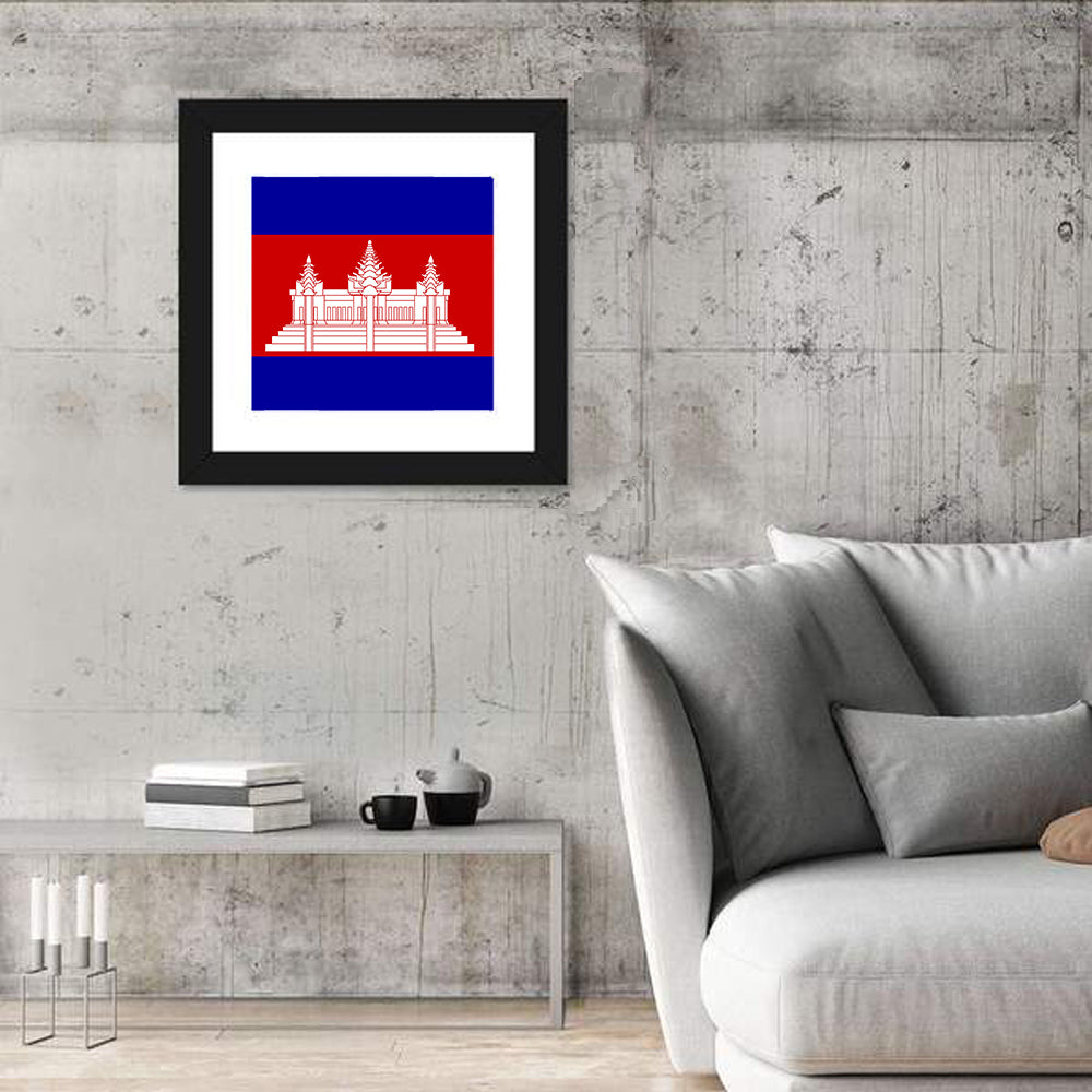 Cambodia Flag with Angkor Wat Emblem Wall Art