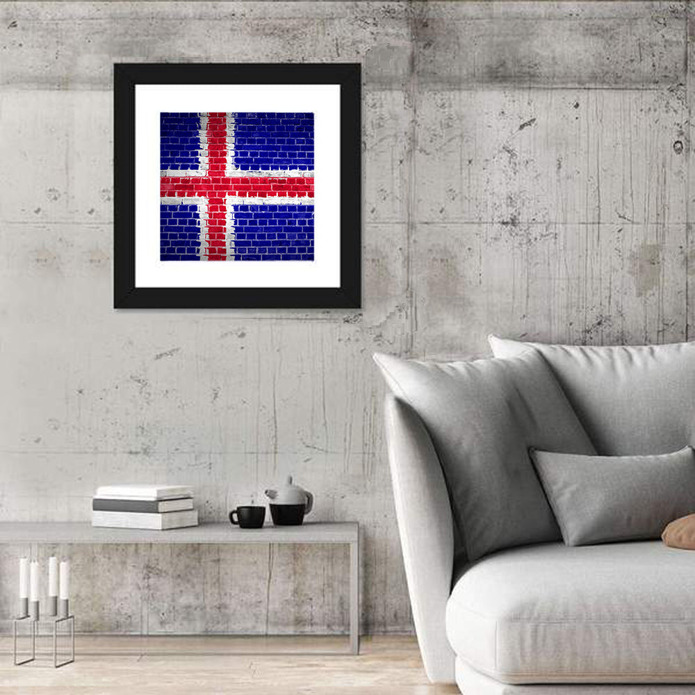 Iceland Flag on Brick Wall Art