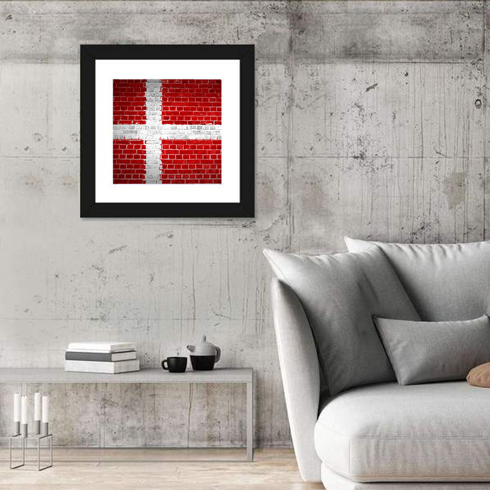 Denmark Flag on Weathered Brick Wall Art