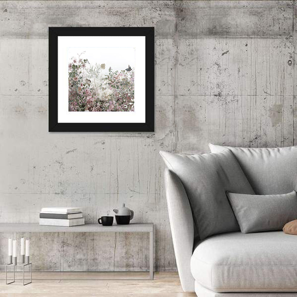 Faded Watercolor Floral Garden Wall Art in a room, square