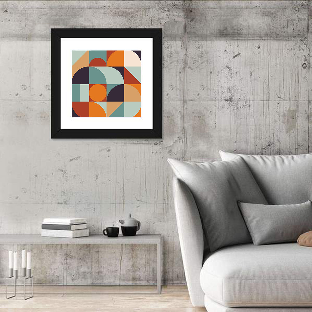 Asymmetrical Geometric Grid Wall Art in a room, square