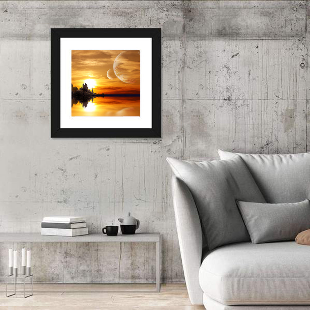 Twin Moons Over Alien Castle Wall Art