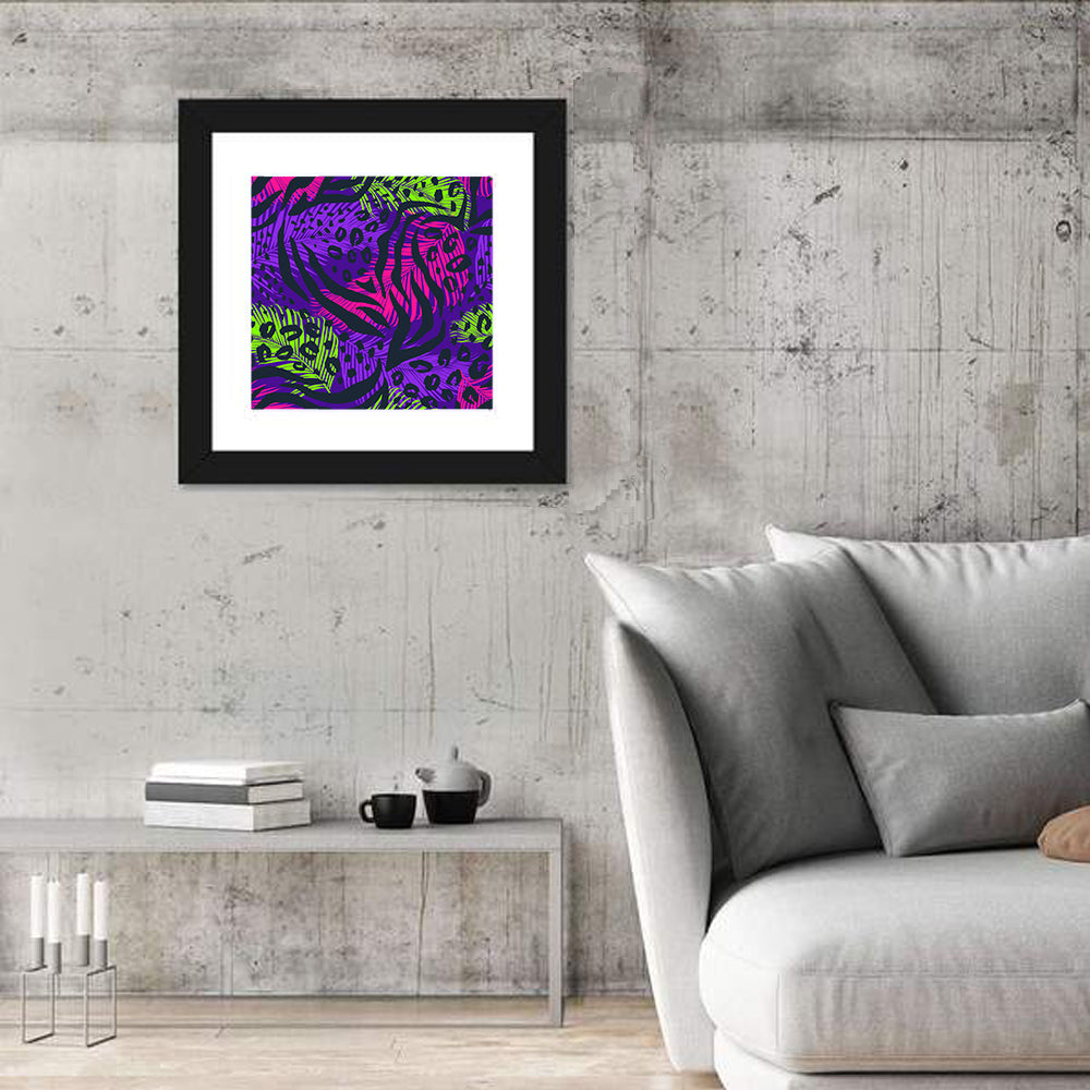 Neon Tropical Leaf Pattern Wall Art in a room, square