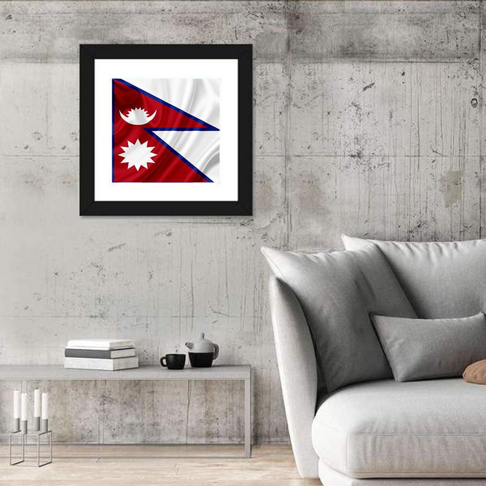 Nepal Flag with Moon and Sun Wall Art