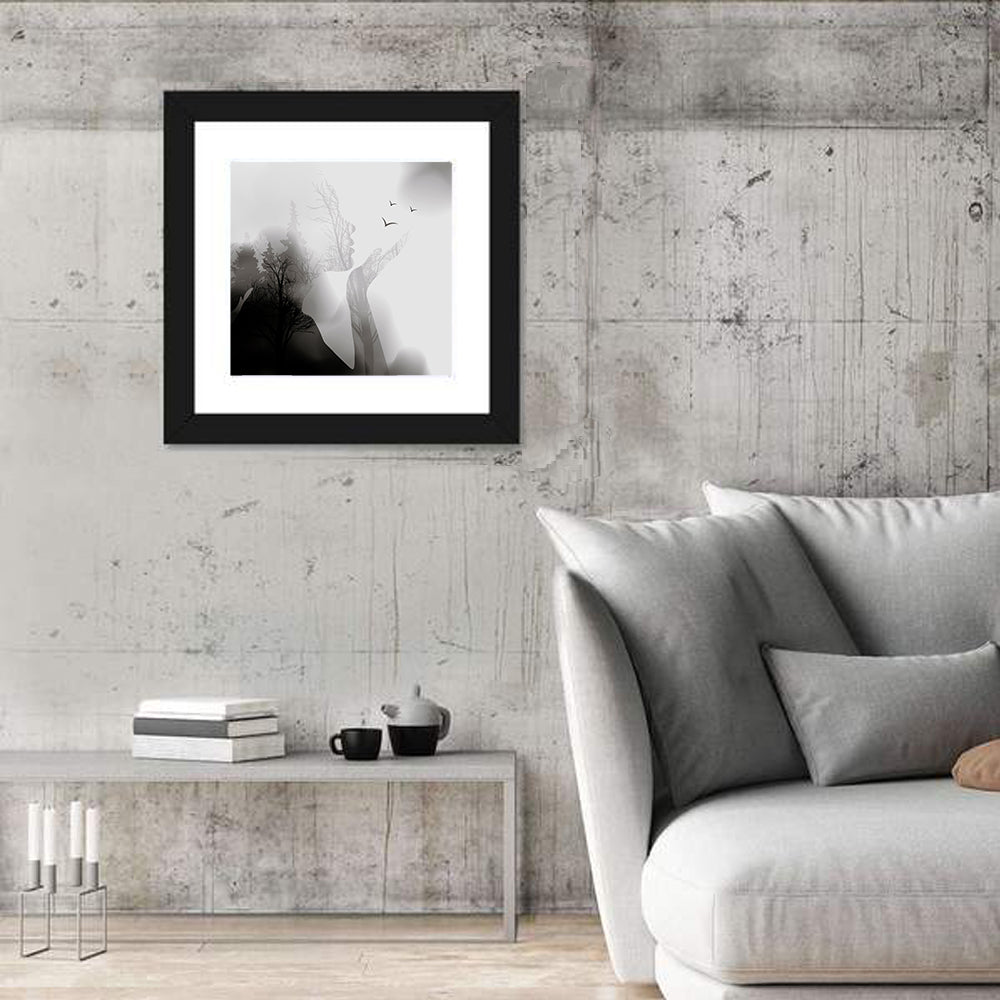Woman Profile Forest Double Exposure Wall Art