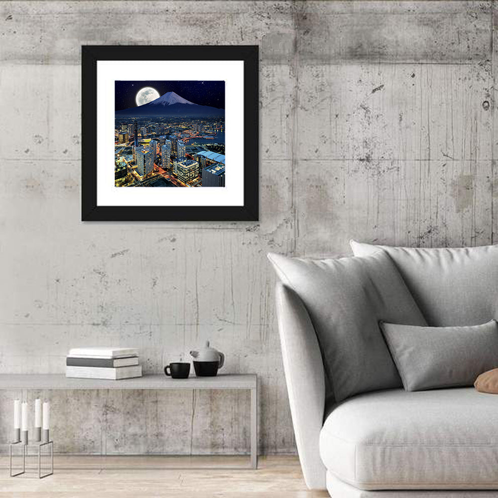 Yokohama Night Skyline with Mount Fuji Wall Art