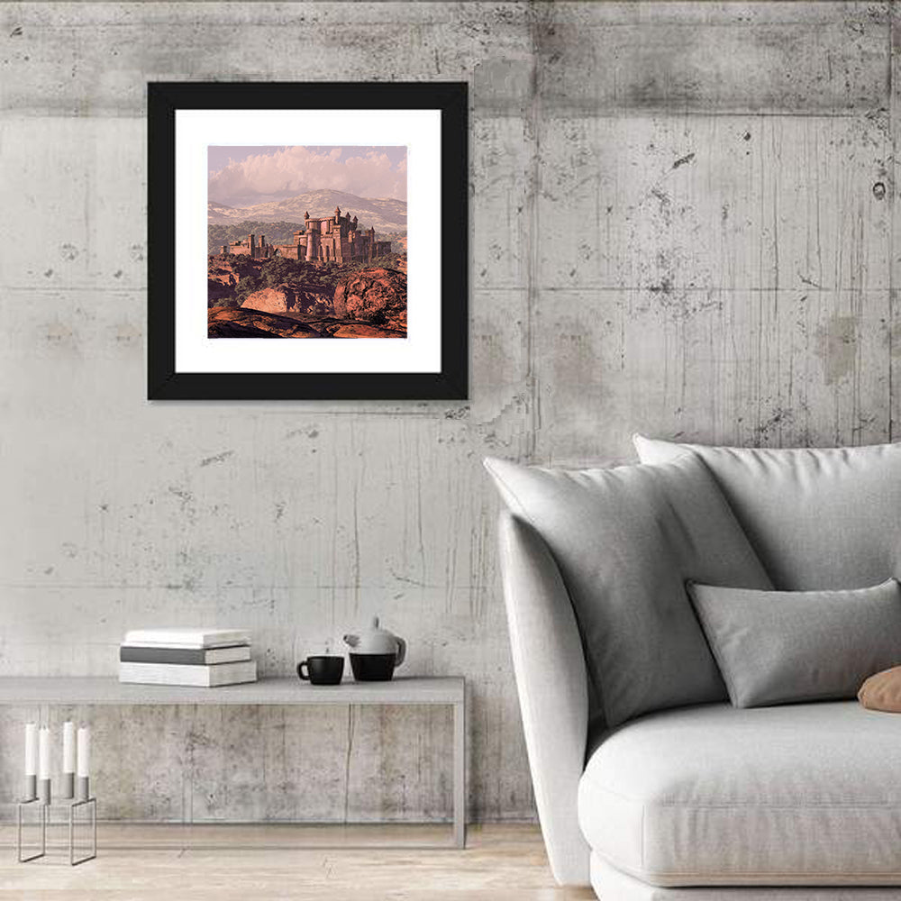 Medieval Fortress on Rocky Plateau Wall Art in a room, square