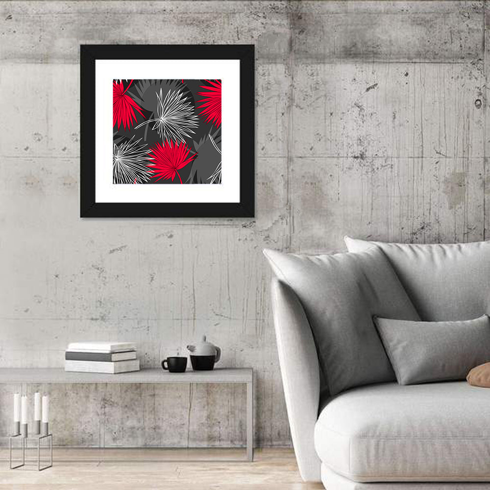 Red Palm Leaf Pattern Wall Art