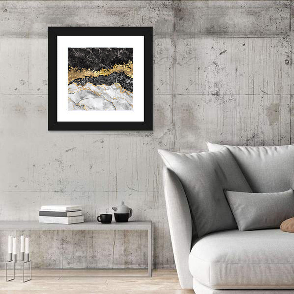 Gold Veined Marble Layers Wall Art in a room, square