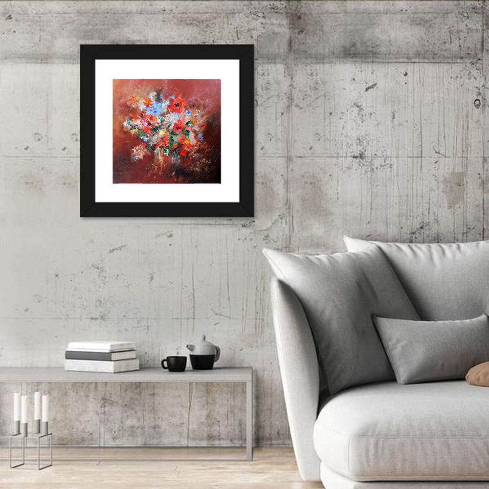 Impasto Poppy Bouquet Wall Art in a room, square