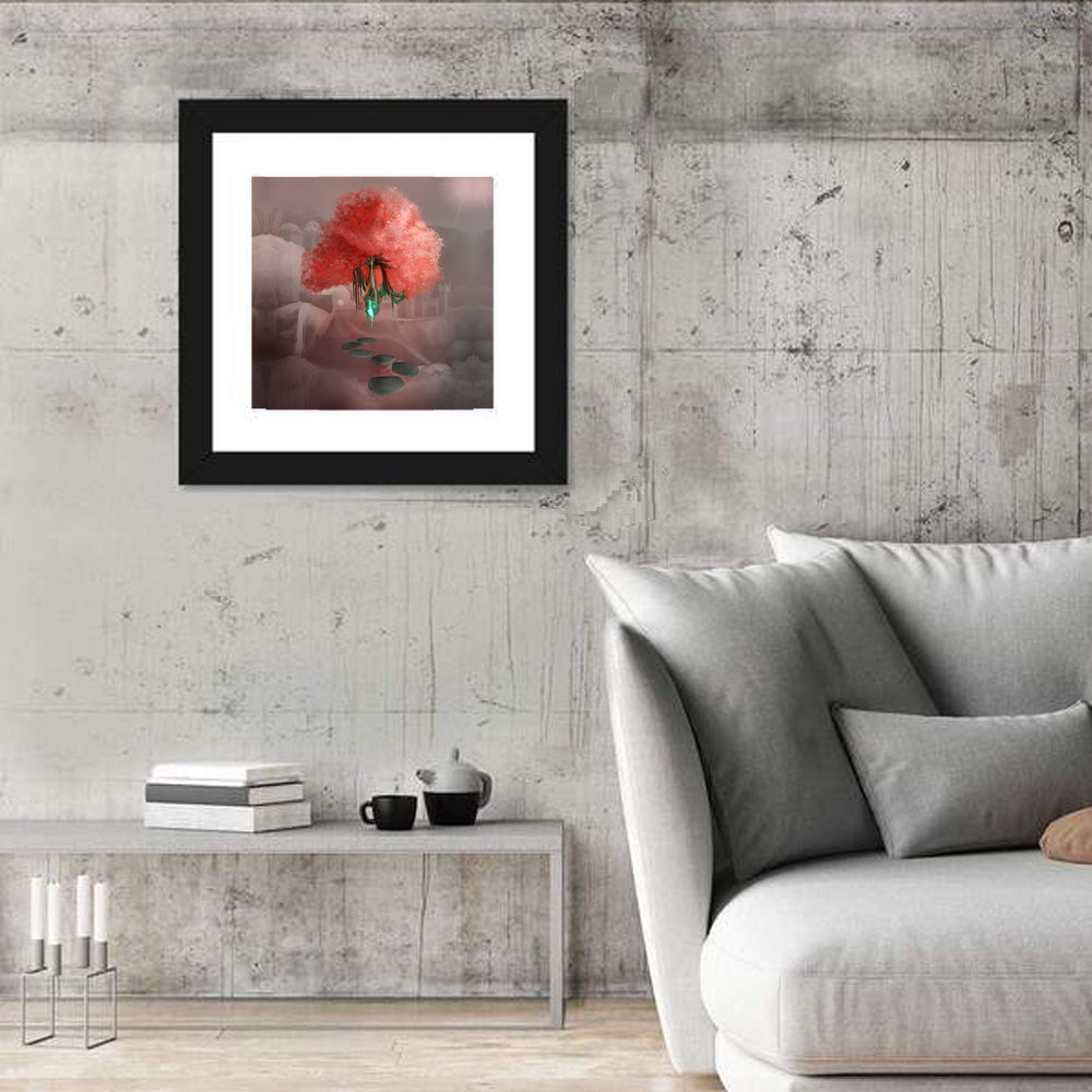 Floating Pink Tree Over Stone Path Wall Art in a room, square