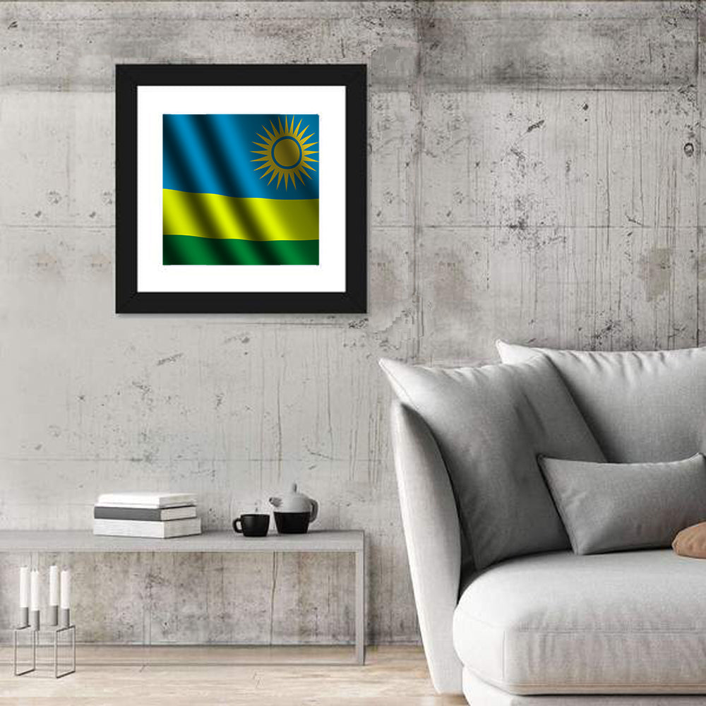 Rwandan Flag with Golden Sun Wall Art