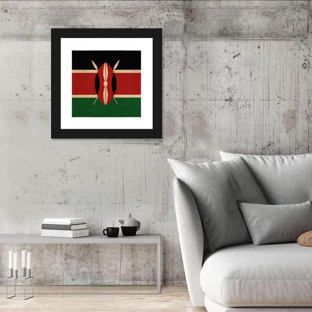 Kenyan Flag with Shield Emblem Wall Art