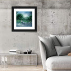 Misty Forest Lake with Wooden Bridge Wall Art