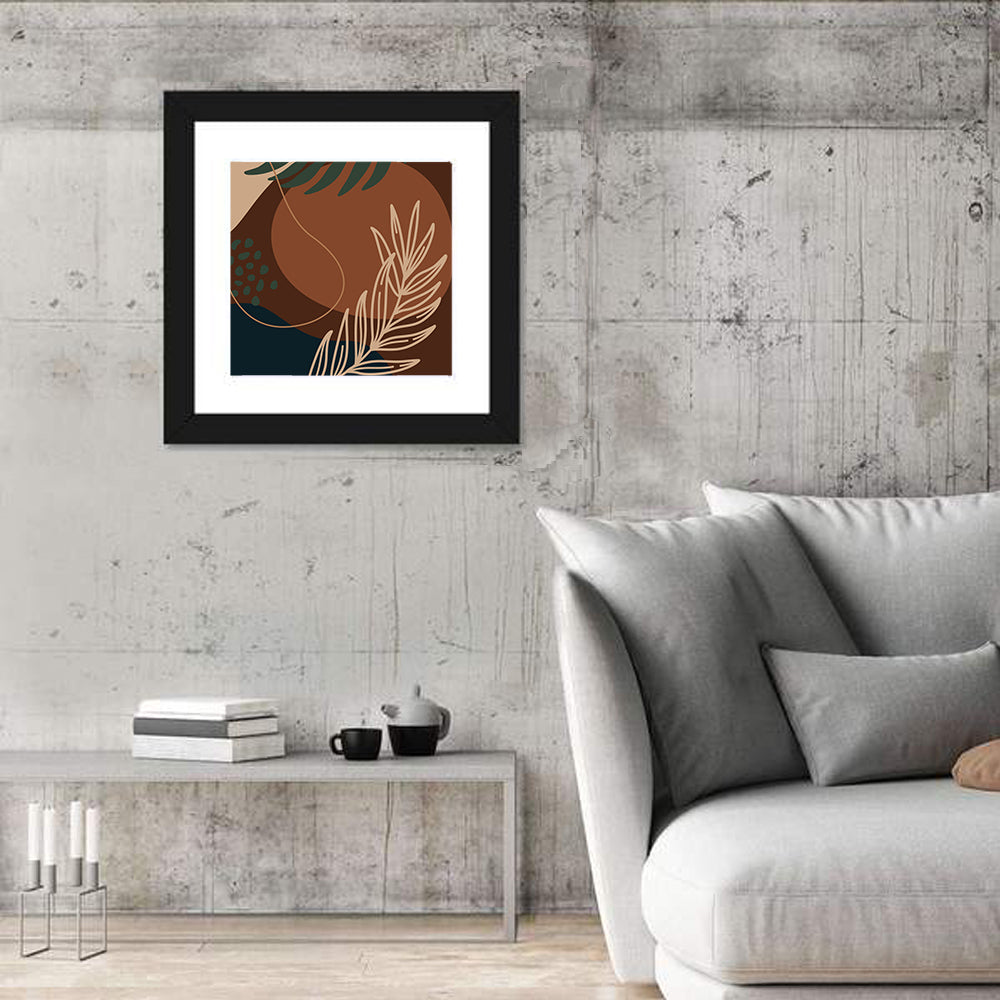 Brown Geometric Palm Leaf Wall Art in a room, square