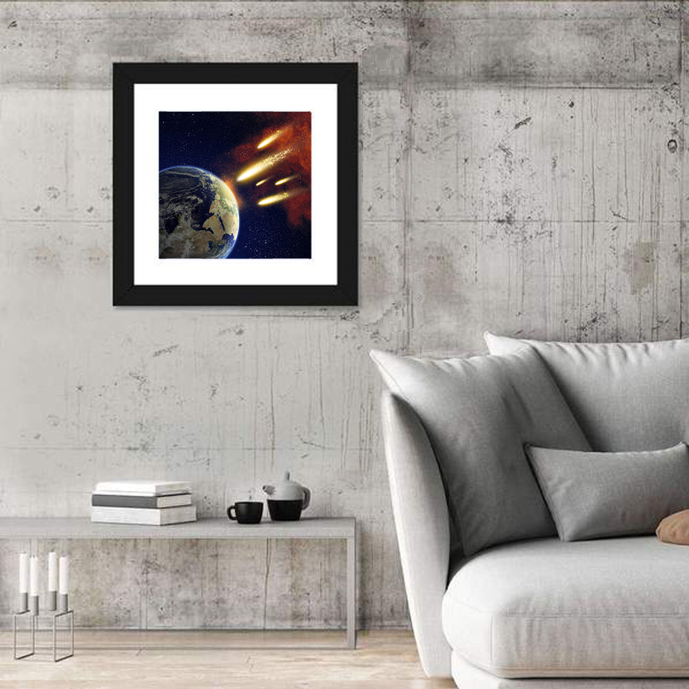 Earth and Flying Asteroids Wall Art