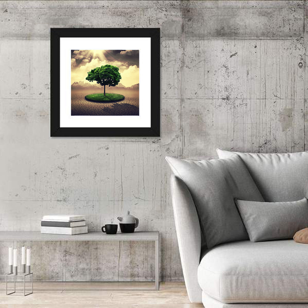 Circular Grass Oasis with Lone Tree Wall Art in a room, square