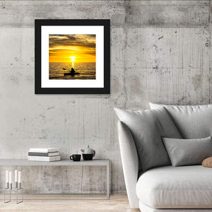 Fisherman In Ocean Sunset Wall Art