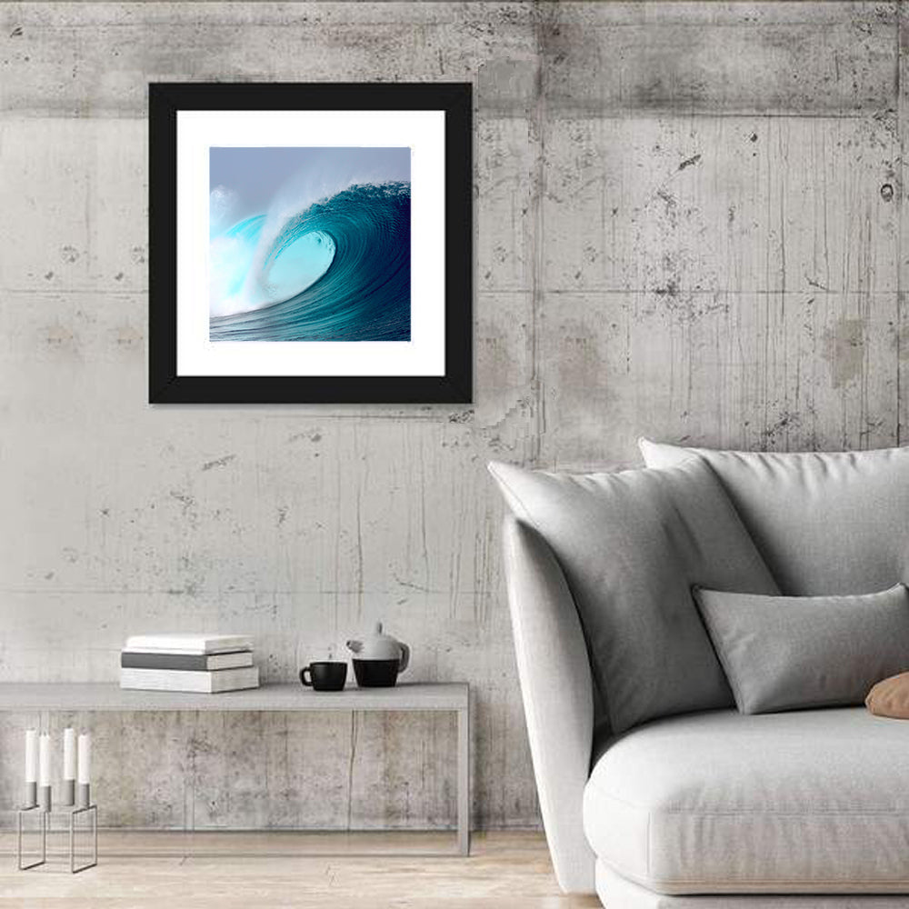 Tropical Blue Barrel Wave Wall Art in a room, square