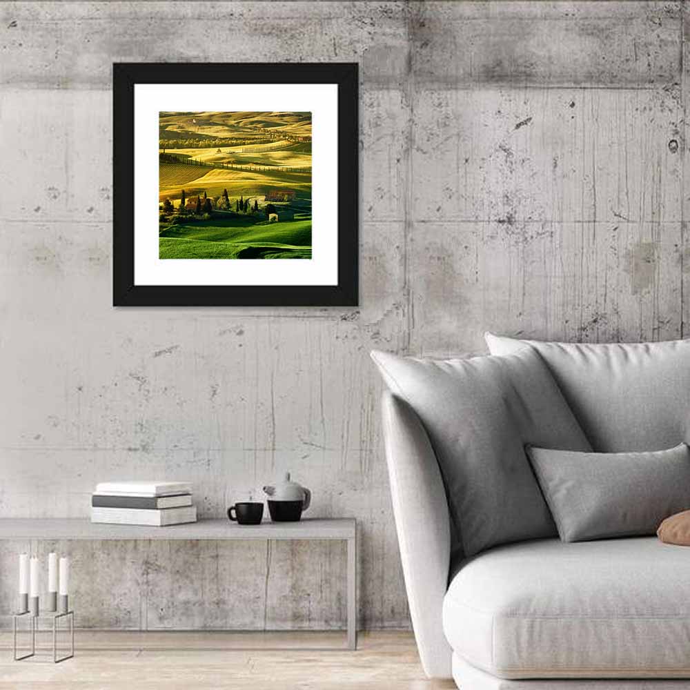 Tuscany Fields at Golden Hour Wall Art in a room, square