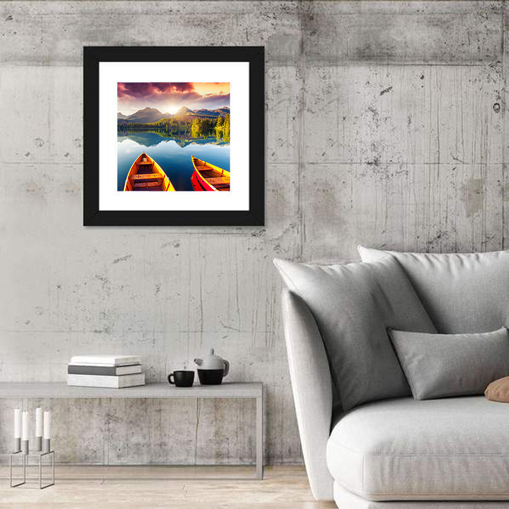 Three Boats on Slovak Mountain Lake Wall Art