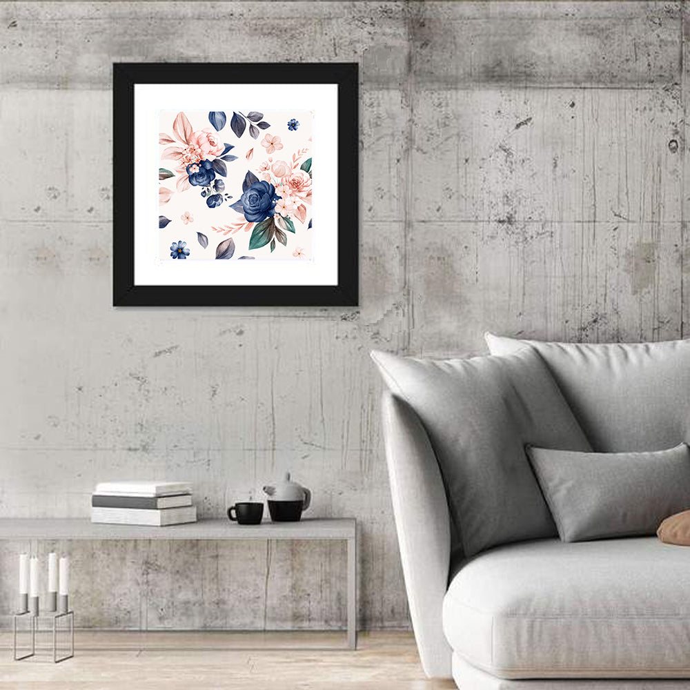 Peach Watercolor Rose Pattern Wall Art in a room, square