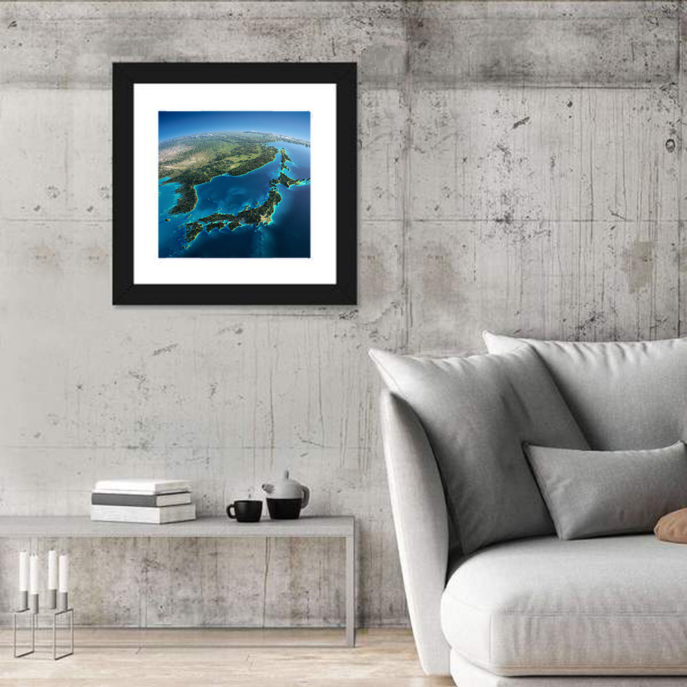 Japanese Archipelago Aerial View Wall Art in a room, square