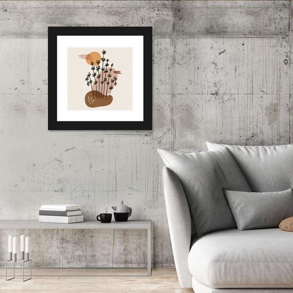 Lavender Botanical Minimalist Wall Art in a room, square