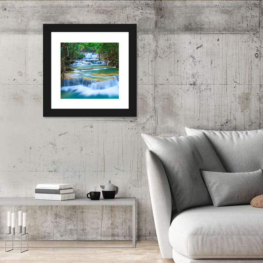 Kanchanaburi Multi-tiered Waterfall Wall Art in a room, square