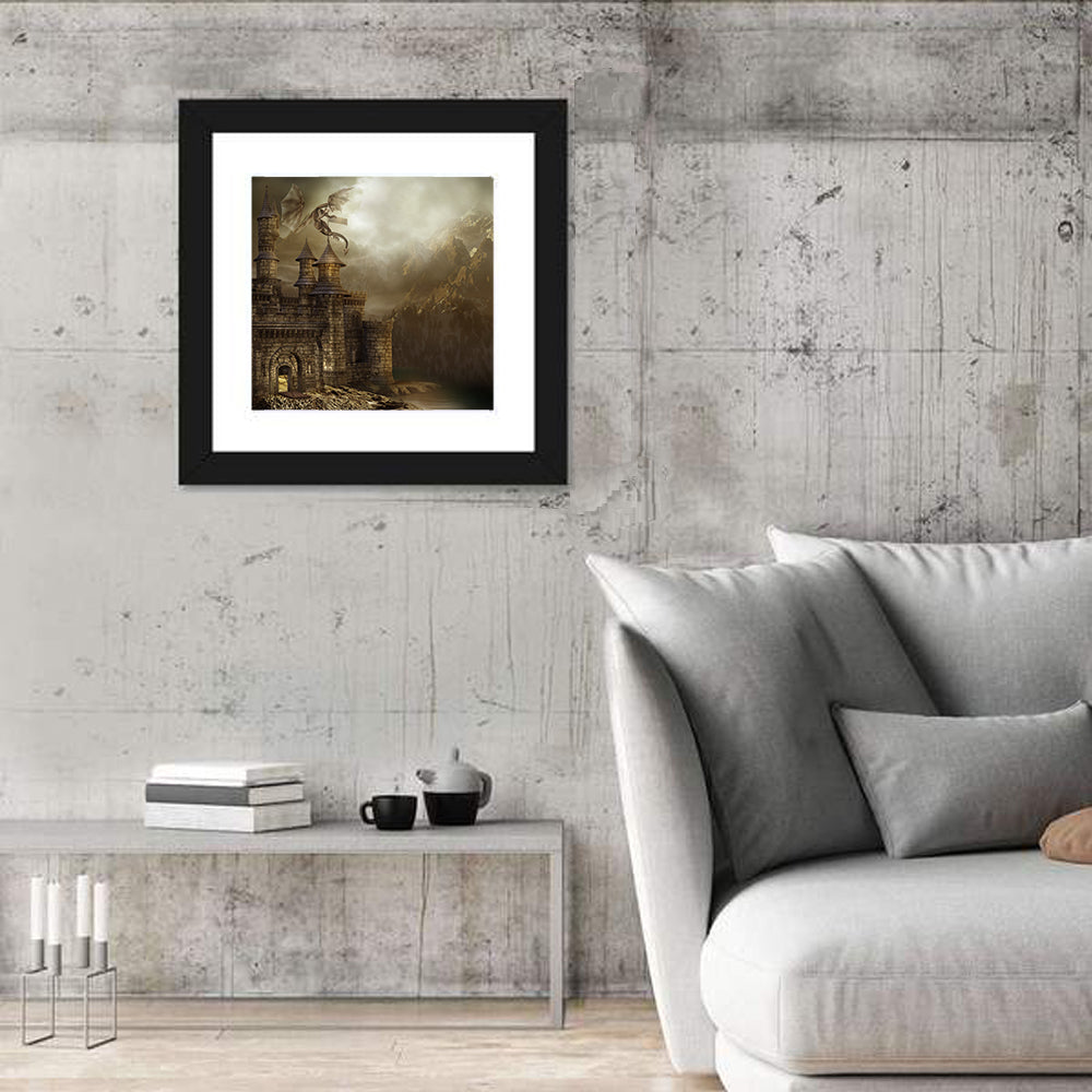 Dragon Perched on Castle Wall Art