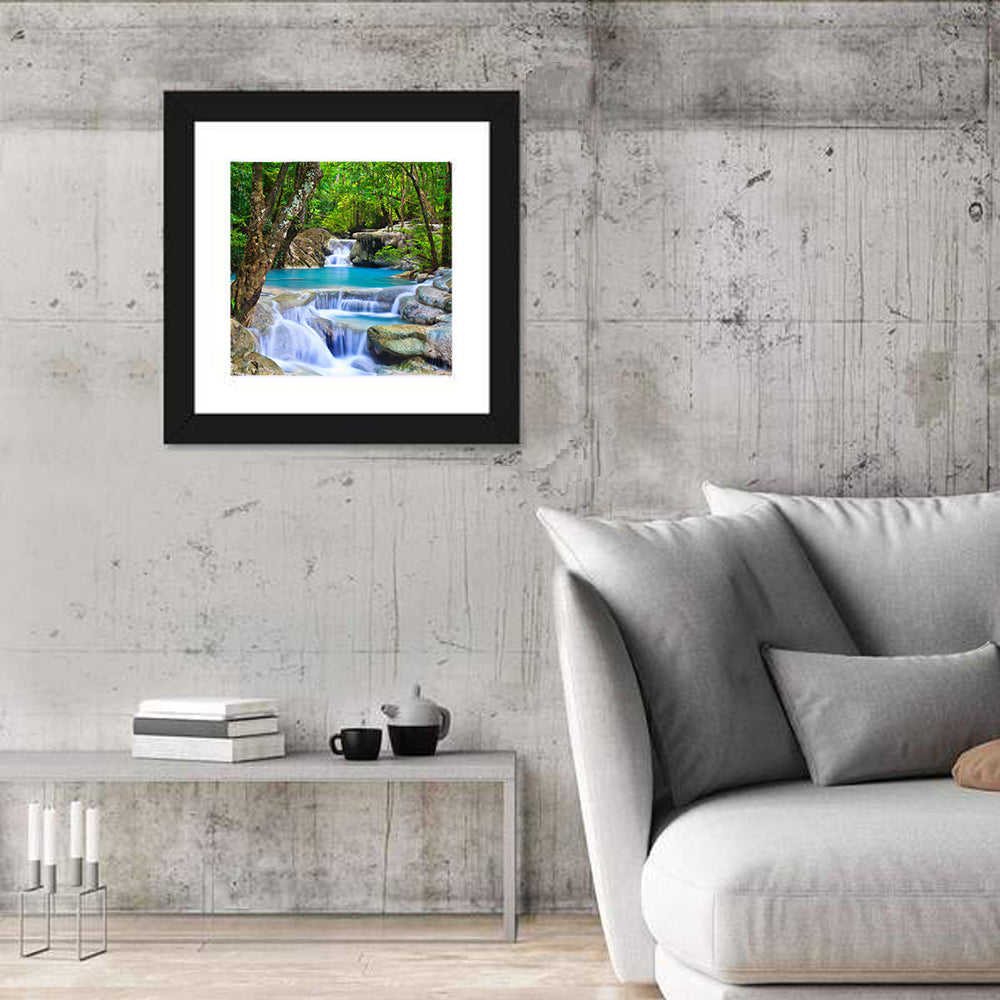 Erawan Waterfall Turquoise Pools Wall Art in a room, square