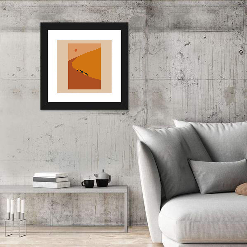 Minimal Desert Caravan Wall Art in a room, square