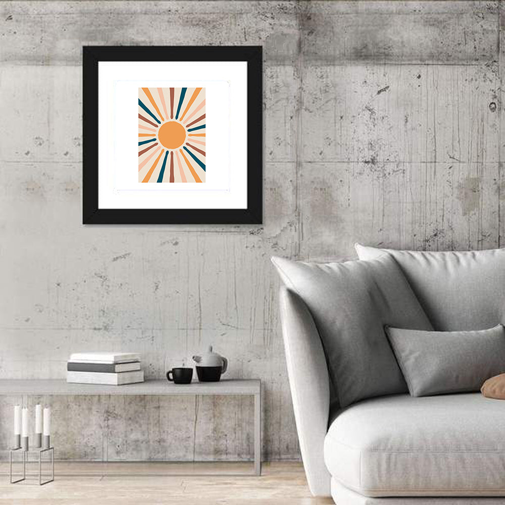 Boho Sunburst Abstract Wall Art in a room, square