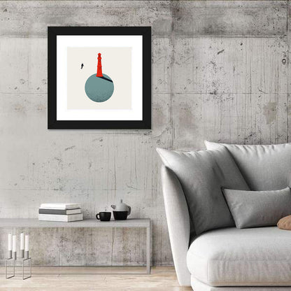 Red Lighthouse on Planet Wall Art