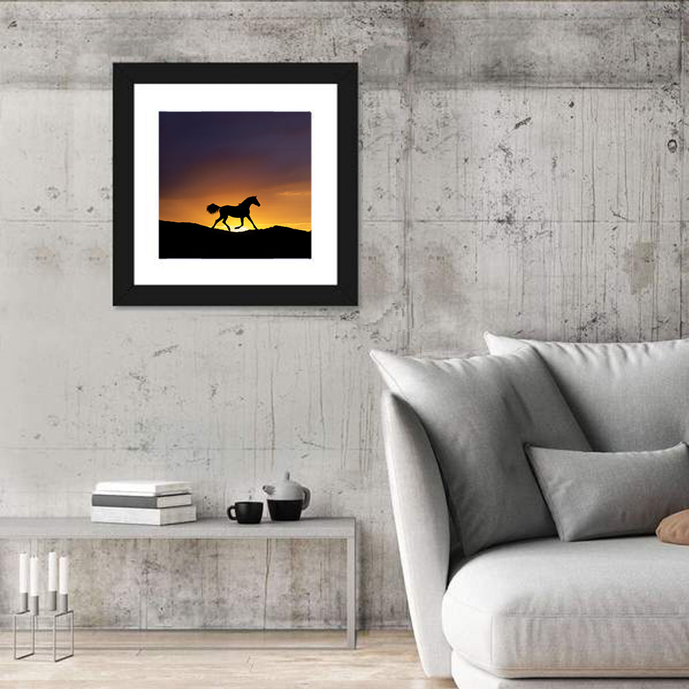 Running Horse Silhouette Wall Art in a room, square