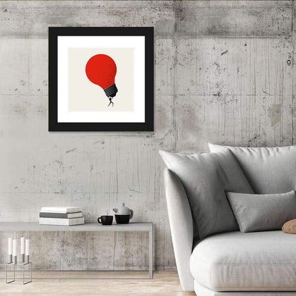 Person Holding Red Lightbulb Wall Art