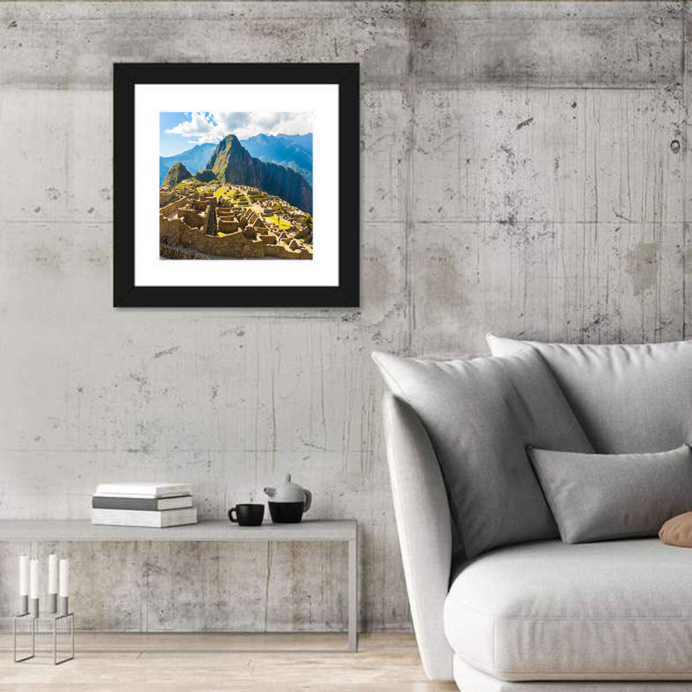 Terraced Ruins of Machu Picchu Wall Art in a room, square