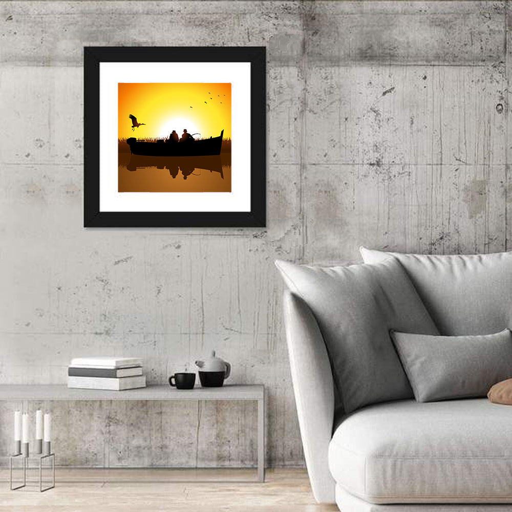 Sunset Fishing Silhouette Wall Art