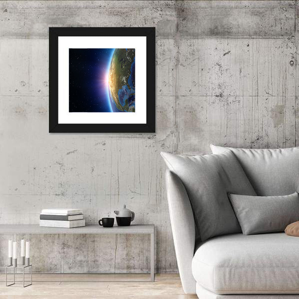 North America at Sunrise from Space Wall Art in a room, square