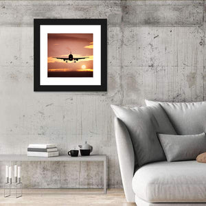 Plane In The Sunset Sky Wall Art