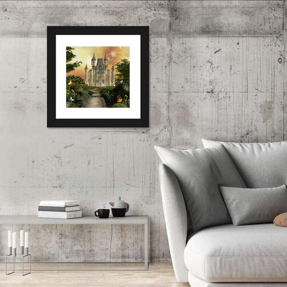 Castle in an Enchanted Garden Wall Art in a room, square