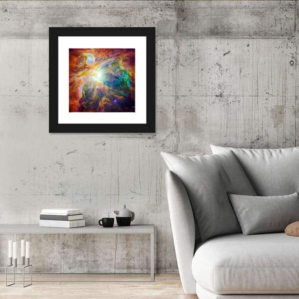 Orion Nebula Cosmic Cloud Wall Art in a room, square