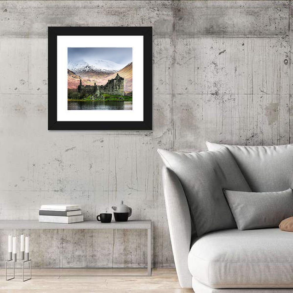 Kilchurn Castle in Winter, Loch Awe Wall Art in a room, square