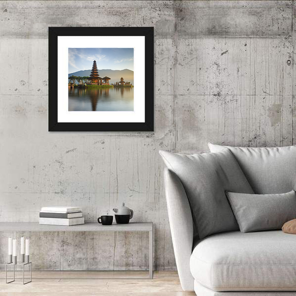Ulun Danu Beratan Temple at Sunrise Wall Art in a room, square