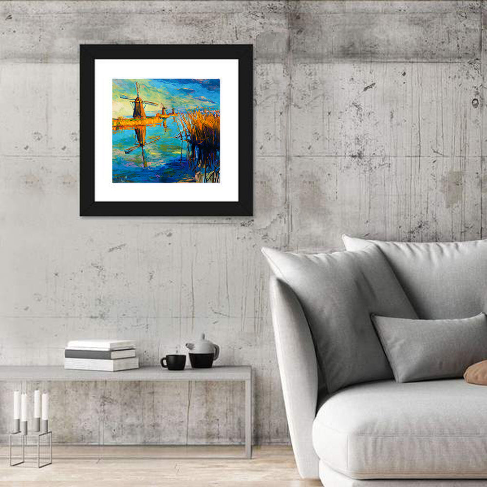 Windmills Near Lake Wall Art