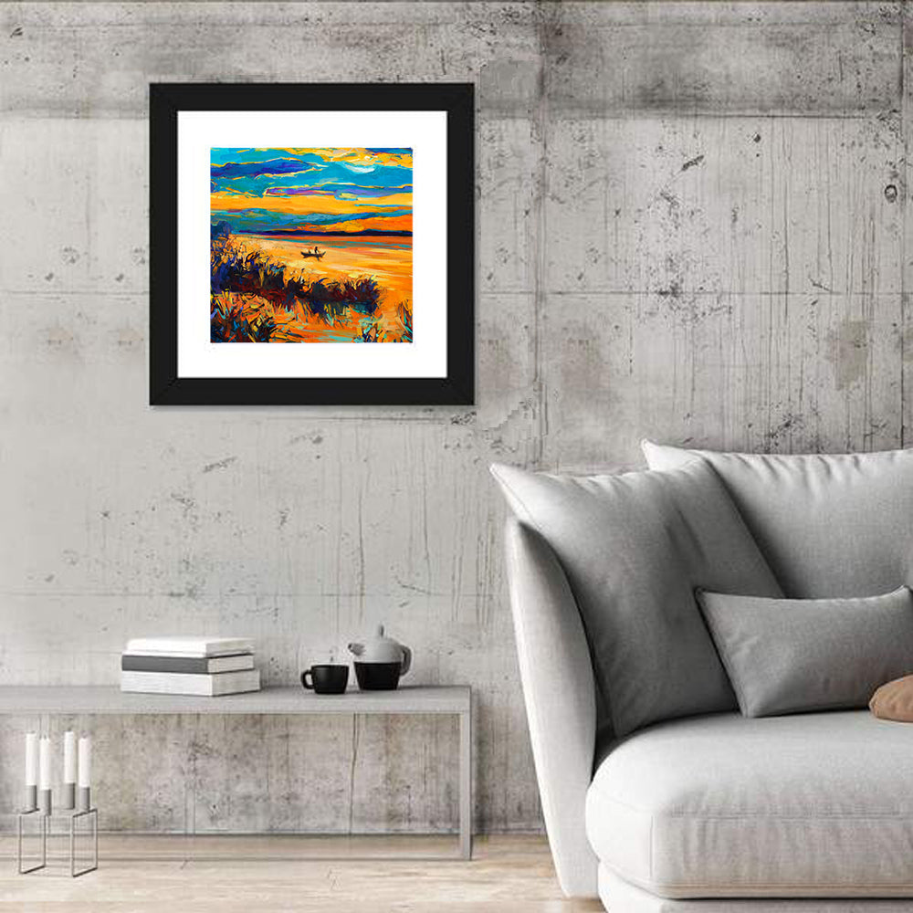 Sunset Boat on Lake Wall Art