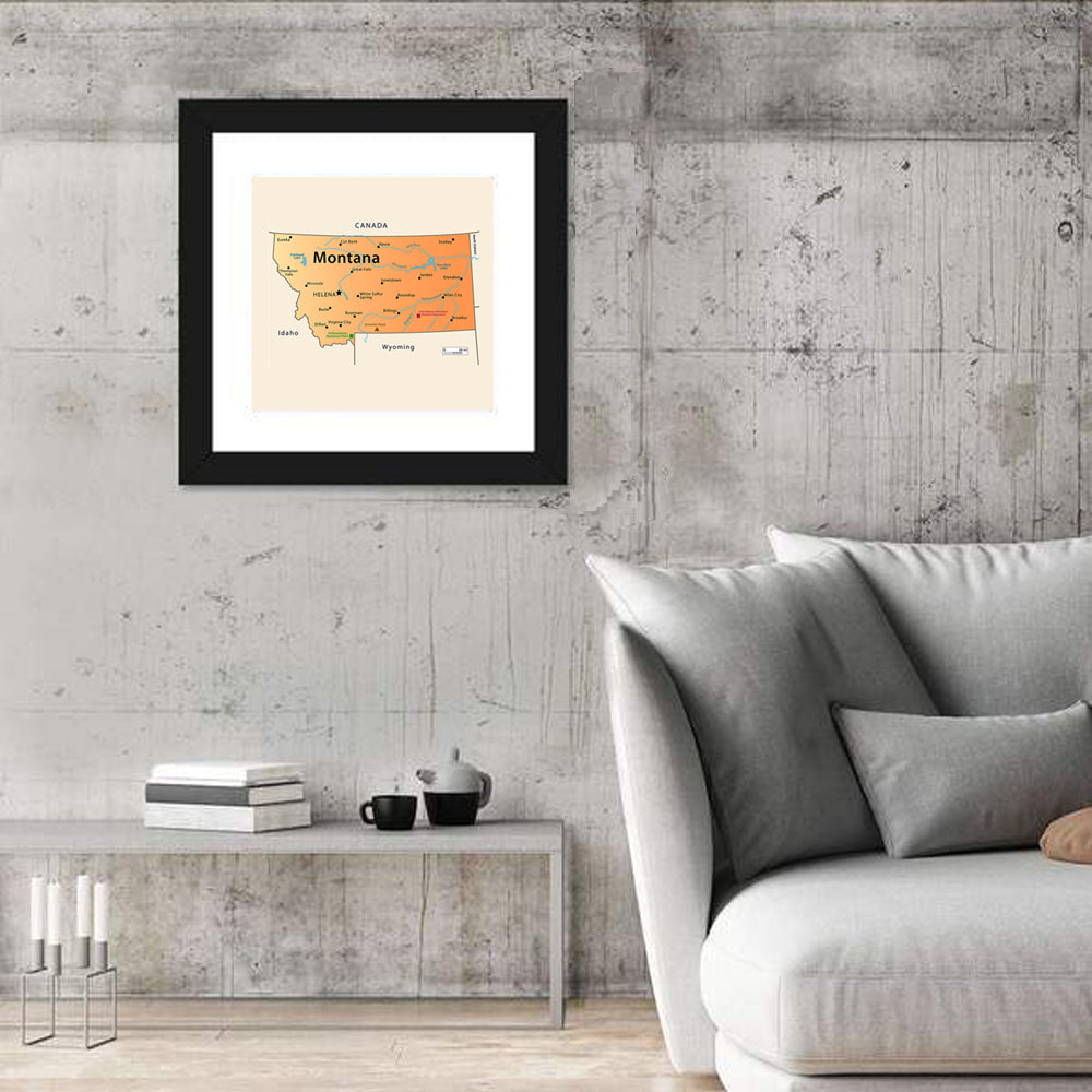 Montana State Map Wall Art