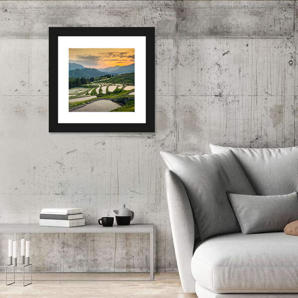 Sunset Over Japanese Rice Terraces Wall Art