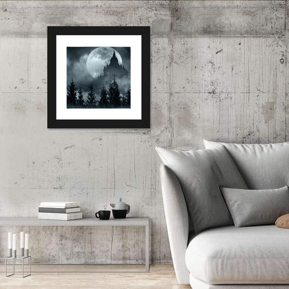 Moonlit Magic Castle Silhouette Wall Art