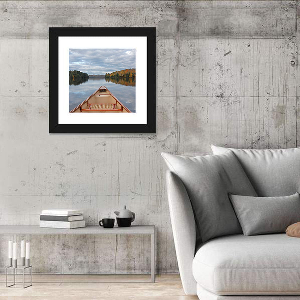 Overcast Canoe Bow on Autumn Lake Wall Art